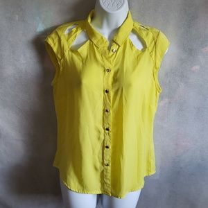 Lemon Yellow Button Up Collared Vest
